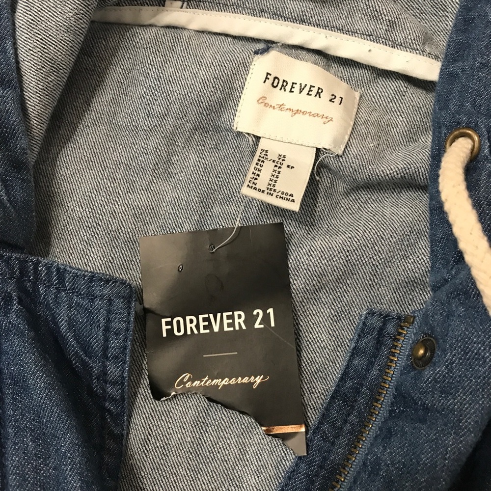 SOLD Forever 21 Denim Hoodie Jacket Oversized Parka Blue Pit to Pit 21β Size XS - Picture 7 of 16